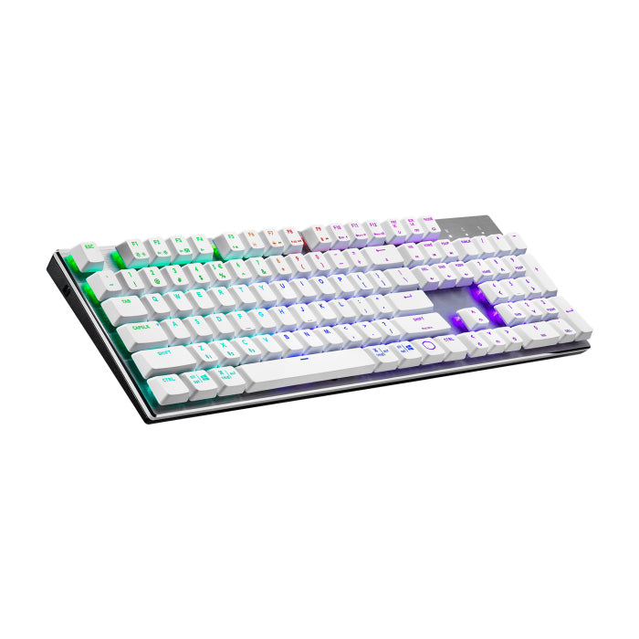 Cooler Master SK653 Full Sized Wireless/Bluetooth RGB Mechanical Keyboard With Low Profile Linear Red Switch - Silver /White