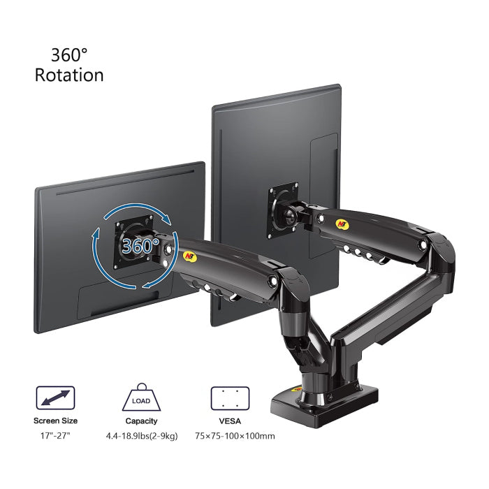 North Bayou F160 Dual Screens Arm (17"-30") Gas-Strut Flexi Mount Desktop Built With Ergonomicas Concepts