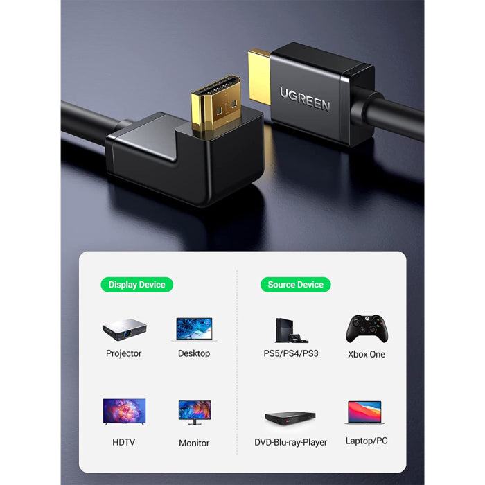 UGreen - كابل HDMI 4K زاوية قائمة 270 درجة 1 متر - أسود 