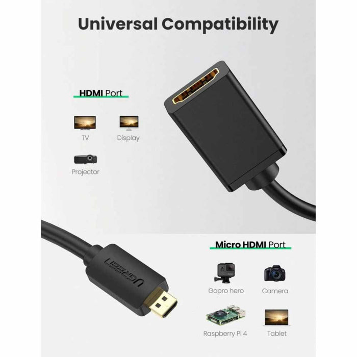 UGreen Micro HDMI Male to HDMI Female Adapter Cable 22cm - Black