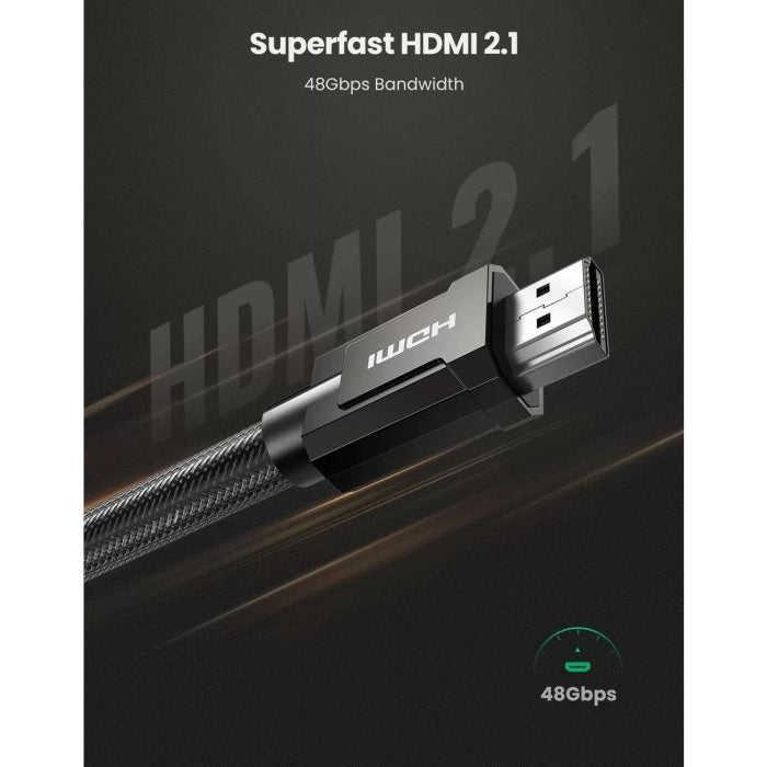 كابل UGreen 8K HDMI ذكر إلى ذكر دائري مع مضفر بطول 2 متر - رمادي 