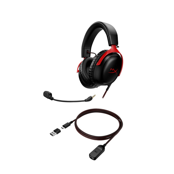 HyperX Cloud III – Wired Gaming Headset, PC, PS5, Xbox Series X|S, Switch, Mobile Angled 53mm Drivers, DTS,USB-C, USB-A, 3.5mm – (Black/Red)