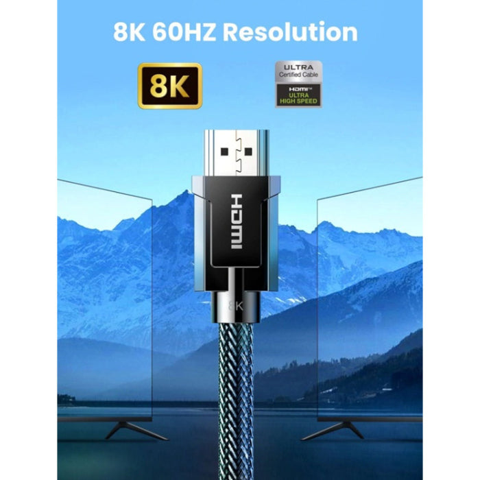 كابل UGreen HD135 8K HDMI ذكر إلى ذكر دائري مع مضفر 3 متر - رمادي 