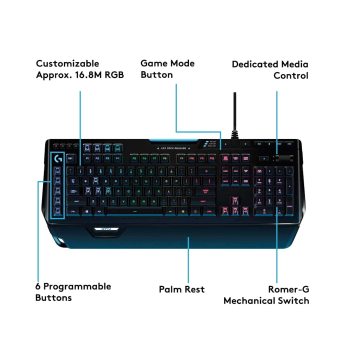 Logitech G910 Orion Spectrum RGB Mechanical Gaming Keyboard Romer-G Tactile Switch - Black