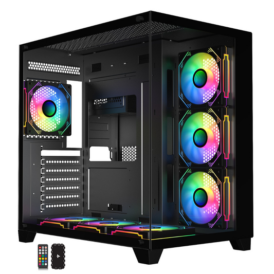 Sharx Profin Mid Tower Two Panel Front & Left Side Tempered Glass Case with 7 RGB Fans - Black