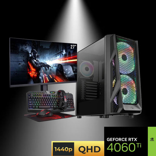 PRE BUILT GAMING PC i5-14400F B760 16 GB DDR5 RAM RTX 4060 TI 1 TB M.2 750 W , Moniter 27inch 165 Hz 2K , Red Dragon Combo