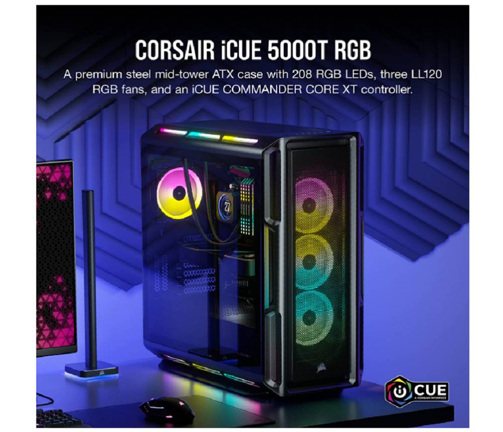 CORSAIR iCUE 5000T RGB Tempered Glass Mid Tower ATX Case - Black