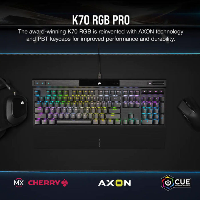 Corsair K70 PRO RGB Optical-Mechanical Gaming Keyboard OPX Linear Switch PBT Double-Shot Keycaps - Black