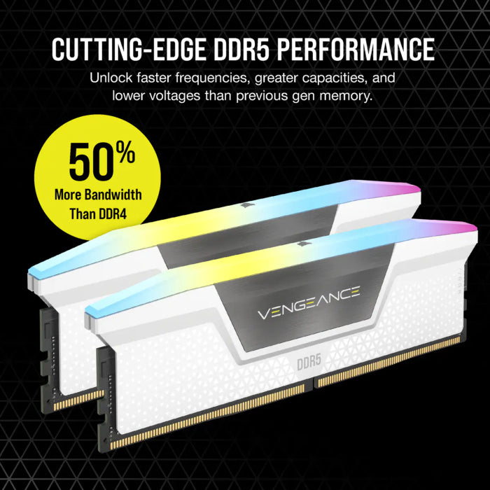 Corsair Vengeance RGB 32GB (2x16GB) DDR5 5200MHz CL40 Memory Kit - White