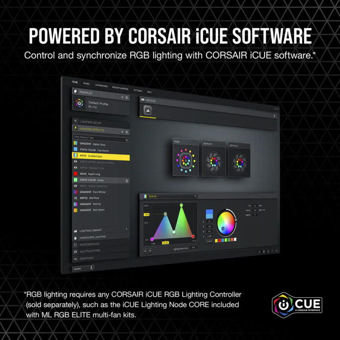 مروحة واحدة من Corsair ML120 RGB ELITE Premium مغناطيسية RGB مع تقنية AirGuide - أسود 