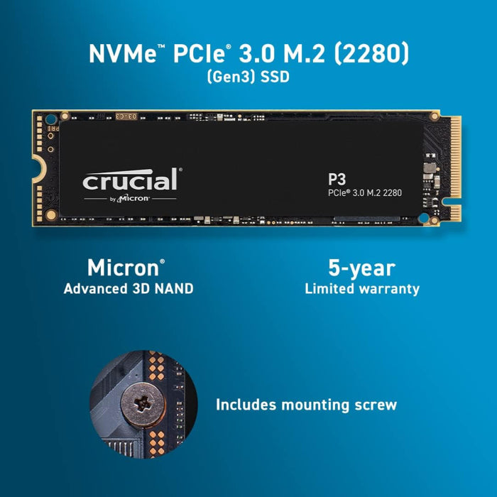 Crucial P3 2TB PCIe Gen3 3D NAND NVMe M.2 SSD, up to 3500MB/s