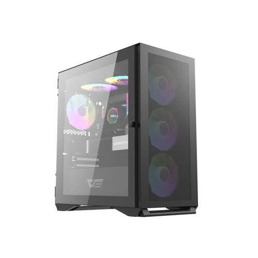 DarkFlash DLM200 Mini Mesh ATX Mid Tower Tempered Glass Side Panel Case With 3 ARGB Fans - Black