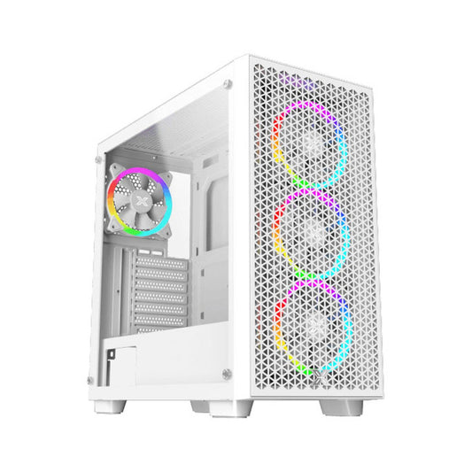 Xigmatek Gaming G Pro Arctic ARGB E-ATX Mid Tower Left Side Tempered Glass Panel Case with 4x ARGB Fans - White