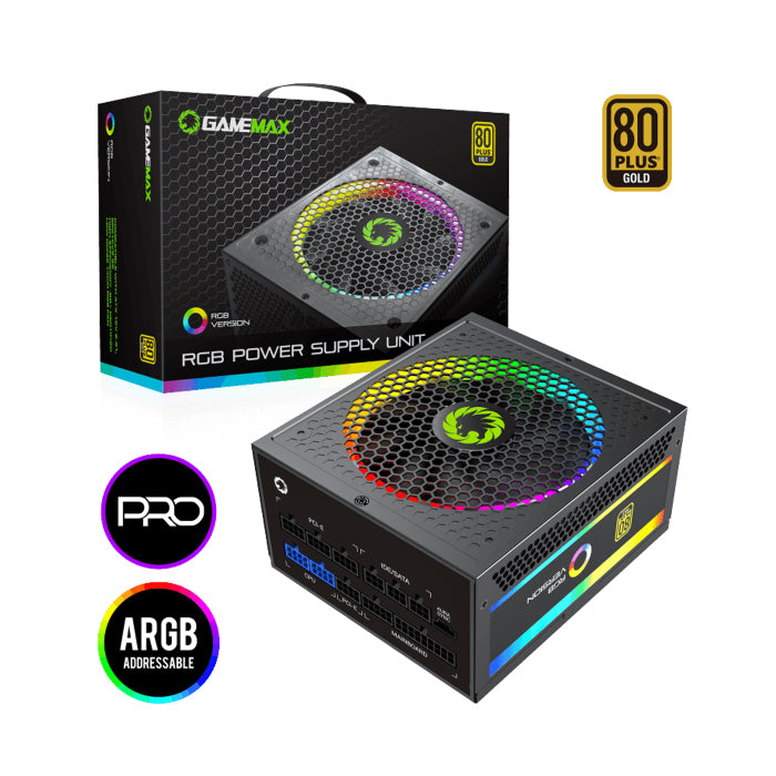 GameMax GX PRO Rampage 80PLUS GLOD Platinum Fully Modular 1050W ATX RGB Power Supply - Black