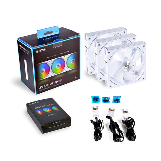 LIAN LI UNI FAN AL120 RGB Revolutionized Daisy-Chain 3-in-1 Pack ARGB Fan with ARGB Controller - White