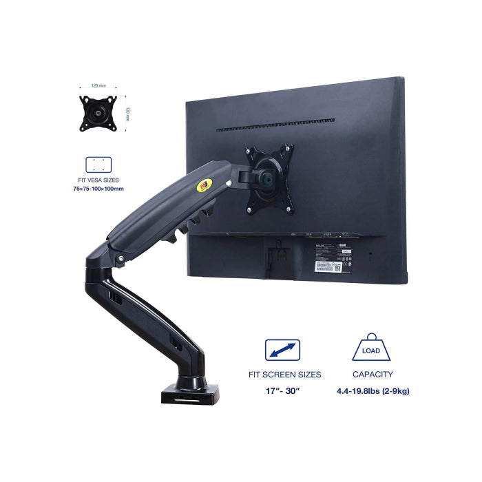 North Bayou F80 Single Arm (17"-30") Gas-Strut Flexi Mount Desktop Built With Interactive Ergonomical Concepts