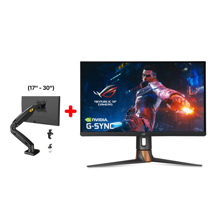 شاشة الألعاب ASUS ROG Swift مقاس 27 بوصة QHD، 360 هرتز، 1 مللي ثانية، G Sync للرياضات الإلكترونية - PG27AQN + ذراع واحدة North Bayou F80 (17 بوصة - 30 بوصة) 1001070976 