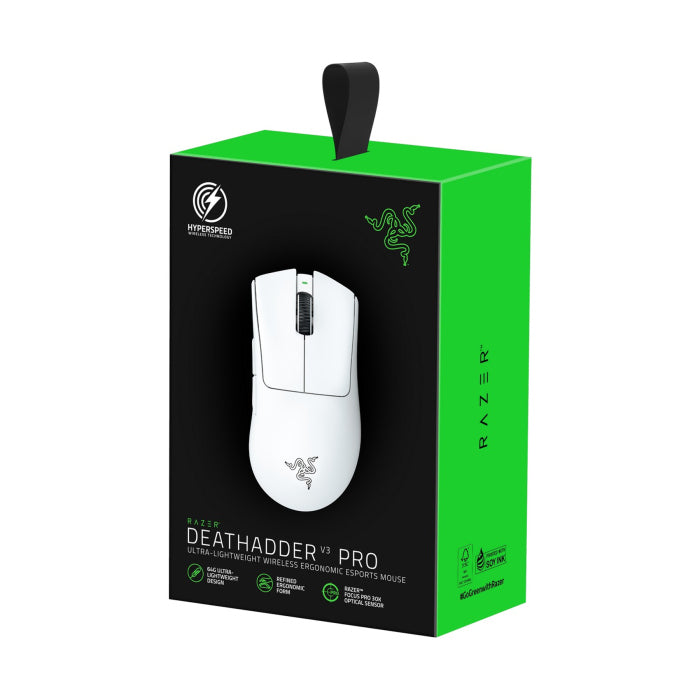 Razer DeathAdder V3 Pro Ultra-Lightweight Wireless/Wired Ergonomic Esports Mouse Up to 90 Hours Battery Life White