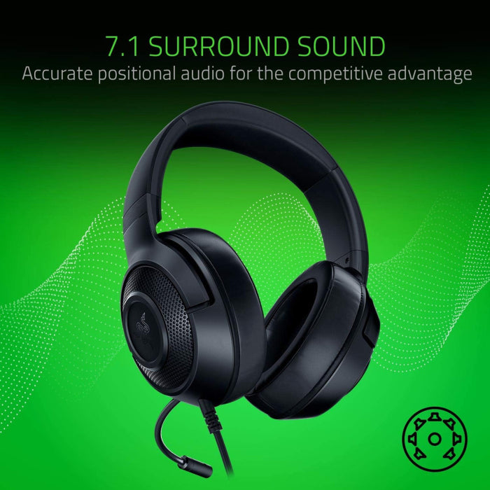 Razer Kraken X Lite Essential Wired Gaming Headset 7.1 Surround Sound Bendable Cardioid Microphone For PC, Xbox, PS4, Nintendo Switch