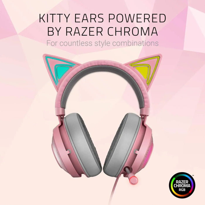 Razer Kraken Kitty Edition USB Gaming Headset With Chroma RGB Lighting Noise Cancelling Mic - Pink