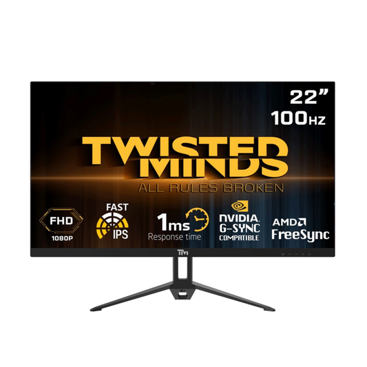 شاشة ألعاب Twisted Minds مقاس 22 بوصة بتقنية IPS وسرعة 100 هرتز و1 مللي ثانية بدقة FHD مع تقنية AMD FreeSync 