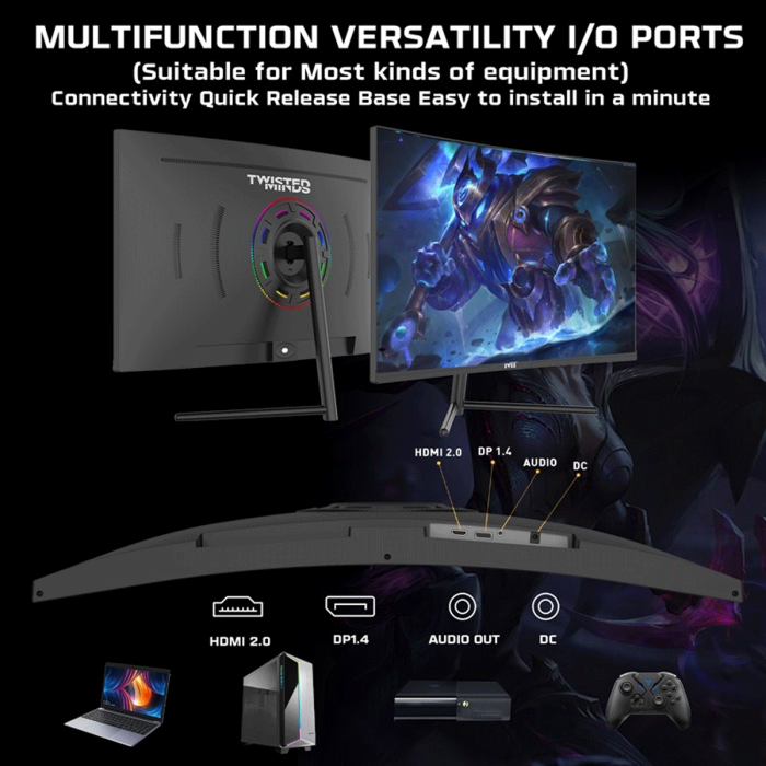 Twisted Minds 27'‘ FHD VA, 180Hz, 0.5ms, HDMI2.0, HDR Curved Gaming Monitor - Black