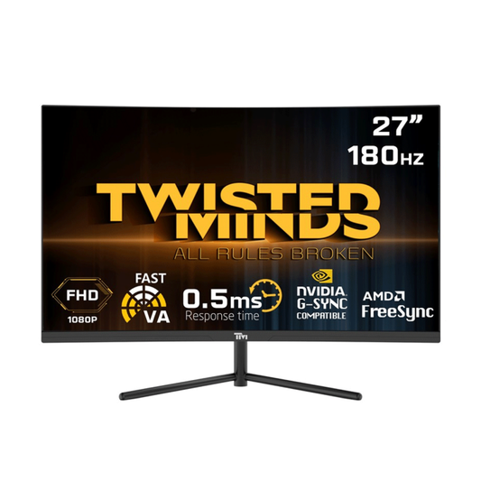 Twisted Minds 27 بوصة FHD VA، 180 هرتز، 0.5 مللي ثانية، HDMI2.0، شاشة ألعاب منحنية HDR - أسود 