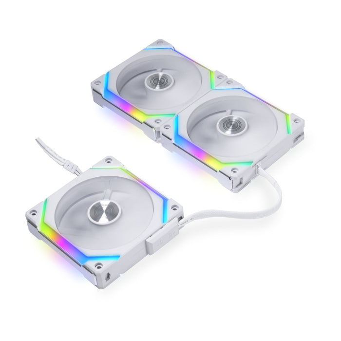 LIAN LI UNI FAN SL120 V2 RGB مروحة ARGB ذات سلسلة ديزي 3 في 1 مع وحدة تحكم ARGB - أبيض 